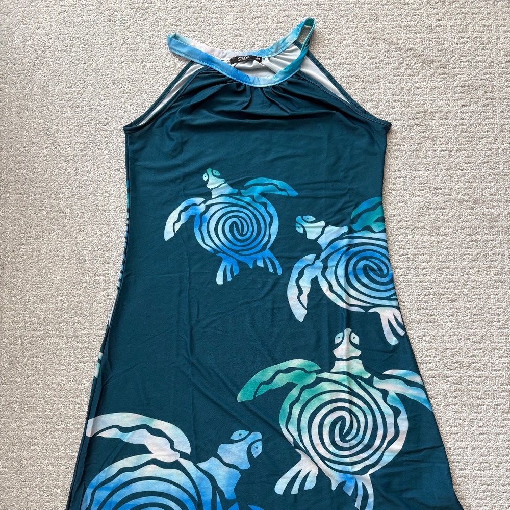 Lily Turquoise Turtle Halter Top Dress Size Small